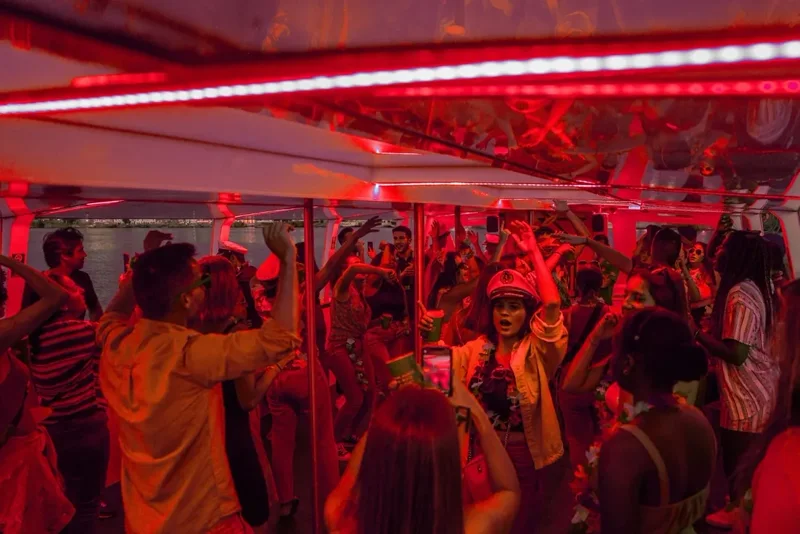 Crowd dancing aboard the Porto Party Boat